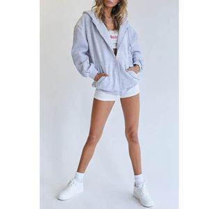 Sweat-shirt à capuche zippé pour femme, personnalisé avec logo OEM, haute qualité, tendance, décontracté, coupe oversize, impression anti-rétrécissement - Product Image 5