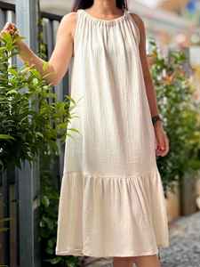Bohemian Solid Cotton Muslin Maxi <b>Dress</b> Casual Flowy Sleeveless Casual Summer Vacation Sundress - Product Image 3