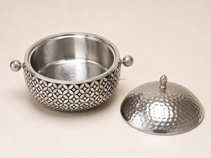 Plat de service en bois de luxe avec couvercle conique en laiton |   Réchaud alimentaire décoratif artisanal pour Biryani, riz, Moyen-Orient - Product Image 2