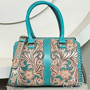 Hot Selling Personalized Western Floral Carved Leather Satchel Hand Tooled Cowgirl Weekender Medium Genuine Zipper <b>Duffel</b> <b>Bags</b> - Product Image 1
