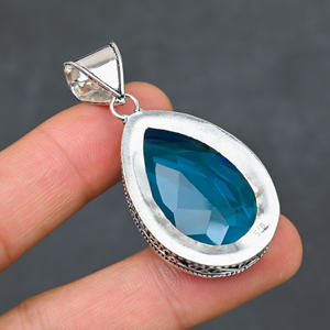 Blue 925 Silver Luxury <b>Statement</b> <b>Necklace</b> with Chain Type Other 22g Weight - Product Image 3