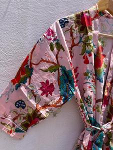 Bata de Baño Kimono de Algodón Floral para Mujer, Hecha a Mano con Estampado de Bloques, Estilo Boho, para Verano, Spa y Descanso, Regalo - Product Image 4