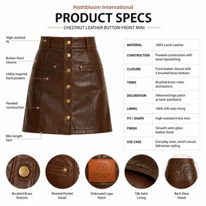 Minifalda de cintura alta para mujer, estilo académico oscuro, de piel de cordero napa premium, con botones frontales, personalizada OEM - Product Image 5