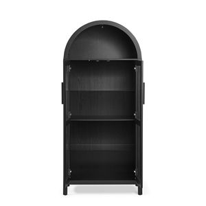 Mobiletto Contenitore Moderno Stile Retrò con Arco Alto, Vetrina Espositiva con Lampada Regolabile, Struttura in Legno e Divisori in Vetro per la Casa - Product Image 2