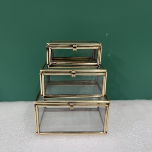 Artisan Design <b>Small</b> Glass Brass Jewelry <b>Storage</b> <b>Box</b> Set of 3 with Brass Finish (Model B633 ABC) - Product Image 1