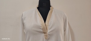 Robe Formelle Blanche en Lin à Col en V, Coupe Trapèze, Manches Trois-Quarts, Longueur Cheville, Unie et Respirante pour Femme - Product Image 3