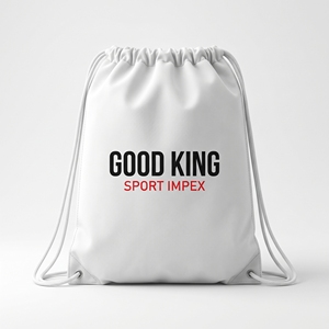 Sac à dos blanc à cordon de serrage avec logo noir et rouge imprimé, broderie personnalisée, sac de sport et de gym au design épuré pour l'école ou les voyages - Product Image 1