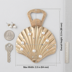 Ouvre-bouteille de luxe en forme de coquille dorée, avec un design côtelé orné de fausses perles élégantes et de cristaux étincelants, idéal pour les bars de plage. - Product Image 3