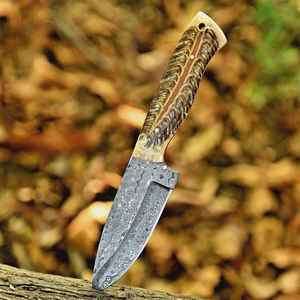 Couteau de chasse artisanal haut de gamme, très demandé, couteau à lame fixe en acier Damas, couteau de camping en plein air avec étui en cuir - Product Image 5