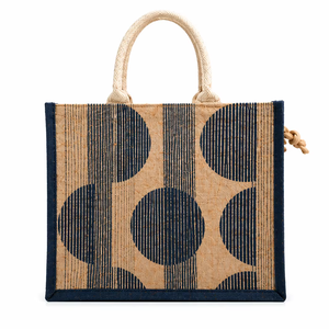 Sac fourre-tout en jute imprimé géométrique avec fermeture éclair, écologique, cadeau d'entreprise, sac de shopping réutilisable, logo personnalisé - Product Image 1