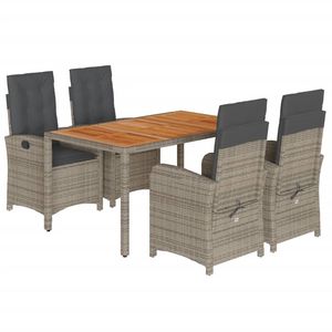 Set da Pranzo da Giardino in Rattan PE Grigio, 4 Posti, Piano in Teak, Piedini Regolabili, Arredamento da Esterno dal Design Contemporaneo - Product Image 2