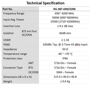 ไบแอสทีแบบไวด์แบนด์ 50 โอห์ม RF DC แบบรวม ลดการสะท้อนต่ำ แยกสัญญาณได้ดี TMA LNA DAS สำหรับสถานีฐานและการรวมตัวอย่างในห้องปฏิบัติการ - Product Image 4