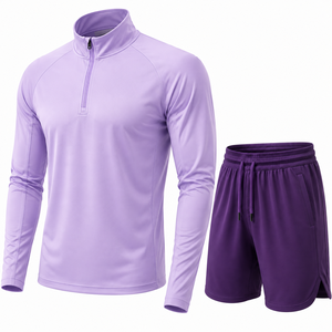 Men's Quarter-Zip Pullover Shorts <b>Set</b> Digital Printing 100% Polyester <b>Knitted</b> Breathable Quick Dry Casual - Product Image 2