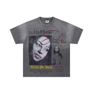 เสื้อยืดโอเวอร์ไซส์ผ้าคอตตอนถักพิมพ์ลาย ระบายอากาศได้ดี คอทรงโอ หนัก 230 กรัม สไตล์วินเทจ แอซิดวอช สำหรับผู้ชาย สตรีทแวร์ รับผลิตตามสั่งขายส่ง - Product Image 4