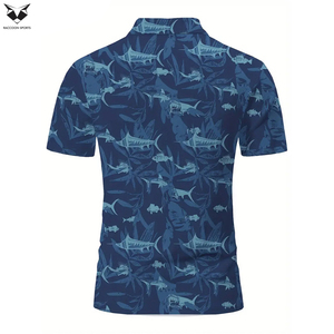 เสื้อโปโลชายพิมพ์ลายปลาและใบไม้ทั่วตัว แขนสั้น ทรงปกติ สำหรับฤดูร้อน พิมพ์ลายแบบซับลิเมชั่น - Product Image 2