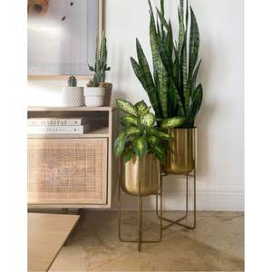 Macetero Moderno Nórdico de Metal Dorado con Soporte de Hierro Negro, Juego de Macetas Decorativas de Lujo para Interiores, para Sala de Estar, Hogar y Jardín - Product Image 6