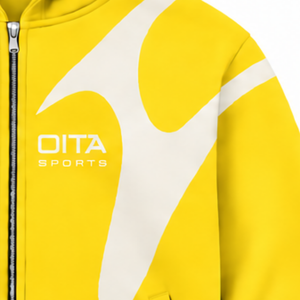 Sudadera con capucha amarilla con paneles en contraste y cremallera completa para hombre, estilo urbano, manga larga, personalizada, informal, de forro polar, con bolsillos. - Product Image 5