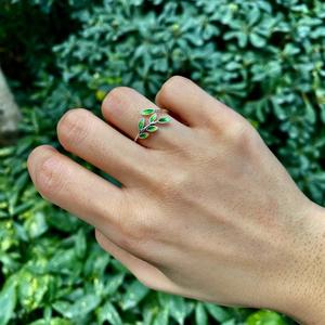 Bague ouverte en argent sterling 925, design artistique de feuille fraîche, zircon, bijoux coréens tendance, pour femmes, à porter tous les jours, cadeau d'anniversaire - Product Image 5