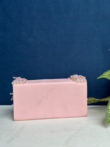 Bolso de mano nupcial indio hecho a mano con perlas de cristal rosa pastel, bolso de noche de satén de diseñador para fiesta de boda, para mujer - Product Image 4