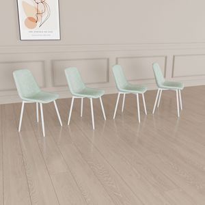 Set of 4 Modern Kitchen Dining <b>Chairs</b> Linen <b>Padded</b> with Sturdy White Metal Legs Decorated Dining <b>Chairs</b> - Product Image 3