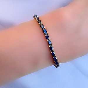 Genuine Blue Sapphire Oval Tennis Silver Bracelet Elegant Gemstone Jewelry September Birthstone Gift For Women - Product Image 5