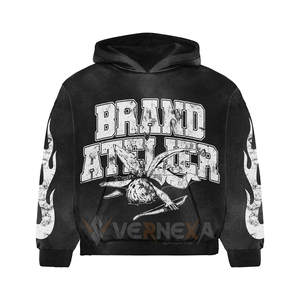 <b>Wholesale</b> Fashion <b>Flare</b> Baggy Sweat Suit Pullover Full Screen Printing Hoodie Athletics Street Wear ACID Wash 2 Pcs Tracksuit - Product Image 2