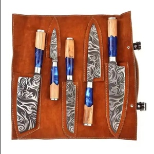 Juego de Cuchillos de Chef Profesionales de Acero Inoxidable de 5 Piezas, Hechos a Mano por Ahmad Fabric, Mango de Resina, Funda de Cuero, Diseño Moderno, Personalizable - Product Image 1