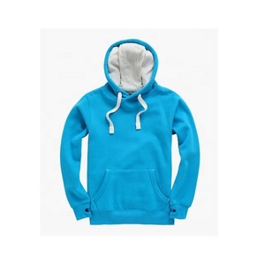 Men's Blue French Terry Hooded Sweatshirt Loose Fit 100% Cotton Solid Color Casual Pullover with Front Pocket Eco-Friendly - Product Image 6