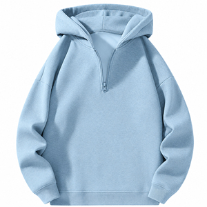 Custom Quarter Zipper Embroidered Hoodie <b>Men</b> Winter 100% Cotton Fleece Stonewashed Pullover Sweatshirt OEM ODM Manufacturer Bulk - Product Image 1