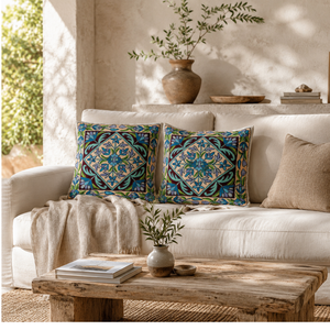 Kashmiri Aari Embroidery Cushion <b>Cover</b> 16x16 Cotton Decorative <b>Throw</b> Pillow Case Handmade Eco Friendly Boho Design Zipper - Product Image 5