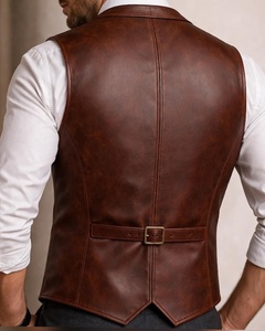 Chaleco de Cuero Marrón Clásico para Motociclistas, Corte Personalizado, Diseño Elegante con Solapa, Envío Rápido Disponible - Product Image 3