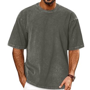 T-shirts vierges 100 % coton épais, blancs unis, personnalisables, pour hommes, coupe oversize, col rond, prix de gros - Product Image 1