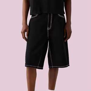 Summer Streetwear Straight Custom Jorts Baggy Distressed Dark Washed Cotton Denim Shorts Men Vintage Fashion Jeans Men Shorts - Product Image 6