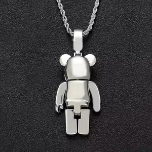 Collier pendentif Vintel en argent plaqué or avec motif ours de dessin animé et diamants, modèle VE105, micro-incrustation, unisexe, cadeau de fête - Product Image 3