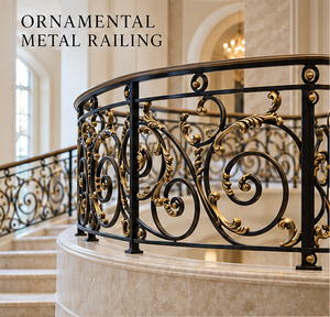 Rampe d'escalier en métal ornemental noir et or avec panneaux à motifs pour balcons courbes, villas et grands intérieurs - Product Image 2