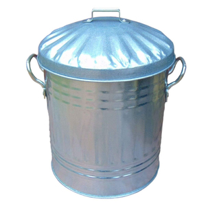 Poubelle ronde galvanisée de qualité supérieure, faite à la main, pour la maison, en métal, lot de 2 - Product Image 2