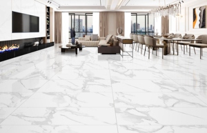 Premium Statuario Ceramic Tiles 600x1200 <b>Large</b> Format White <b>Marble</b> Effect Wall Tile For Commercial Building And Hotel Project - Product Image 4