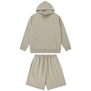 Men's Brown Hooded Sweatshirt And Shorts <b>Set</b> Casual <b>Knitted</b> Solid Color Autumn Wear - Product Image 5