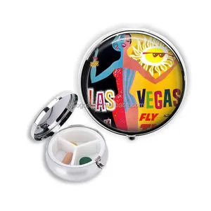 Fabriek 3 Dagen Draagbare Medische Pil Box Houder Las Vegas Souvenirs Compartimenten Aangepaste Metalen Compart Pil Case Organizer