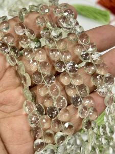 Cuentas facetadas de cuarzo amatista verde natural AAA en forma de corazón, tamaño 6-7 mm aprox. Cadena de 8 Pulgadas - Product Image 4