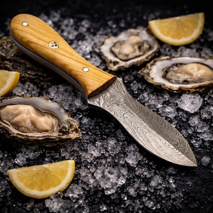 Couteau à huîtres avec manche en bois d'olivier, fait main, écologique, compatible lave-vaisselle, outil pour fruits de mer de haute qualité pour la vente en gros - Product Image 2
