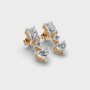 14kt <b>Gold</b> Trendy <b>Heart</b> Diamond and Lab Grown Emerald <b>Earrings</b> Sterling Silver Jewelry for Weddings Gift IGI/GIA Lab Created - Product Image 4