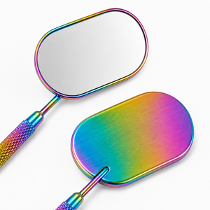 Handheld Oval Makeup Mirror Metal <b>Frame</b> Single Side <b>Pink</b> Gold Blue Black Rainbow - Product Image 2