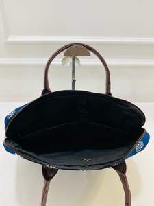 Sac pour ordinateur portable pour femme, imprimé Jaipuri exclusif, bleu zigzag moderne - Product Image 2