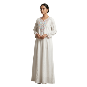 Elegant <b>Pink</b> Cotton Embroidery Long <b>Kaftan</b> Dress for Women - Middle East Islamic Abaya - Casual V-Neck Maxi Dress with Lace Trim - Product Image 1