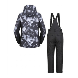 Combinaison de ski unisexe pour femme, légère, imperméable 10 000 mm, imprimée, à capuche, avec fermeture éclair, rembourrée en coton PP, noire, polyester/nylon, adulte - Product Image 2