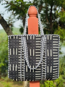 <b>Black</b> Geometric <b>Tote</b> <b>Bag</b> | <b>Quilted</b> Cotton Shoulder Shopping <b>Bag</b> | Handmade <b>Tote</b> <b>Bag</b> For Shopping, Travel, Beach <b>Bag</b> For Women's - Product Image 5