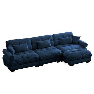 Divano Componibile in Velluto Super Confortevole e Oversize con Pouf Mobile, Braccioli Imbottiti e Seduta Profonda per Soggiorno - Product Image 4