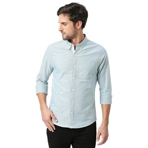 Chemise décontractée pour homme, coupe slim, 100% coton, col boutonné et manches longues - Product Image 1