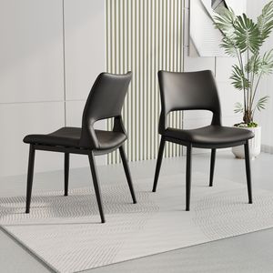 Set di 2 Sedie da Pranzo Moderne Minimaliste in Pelle PU Nera con Schienale Confortevole e Supporto Gambe in Metallo per Ristoranti - Product Image 3